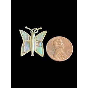 Vtg MCM Sterling Silver Abalone Inlay Butterfly Charm 925